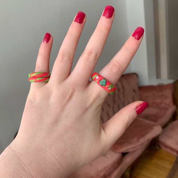 FREE ADD ON Handmade Pink & Green clay Pinky Ring - Picture 2 of 4